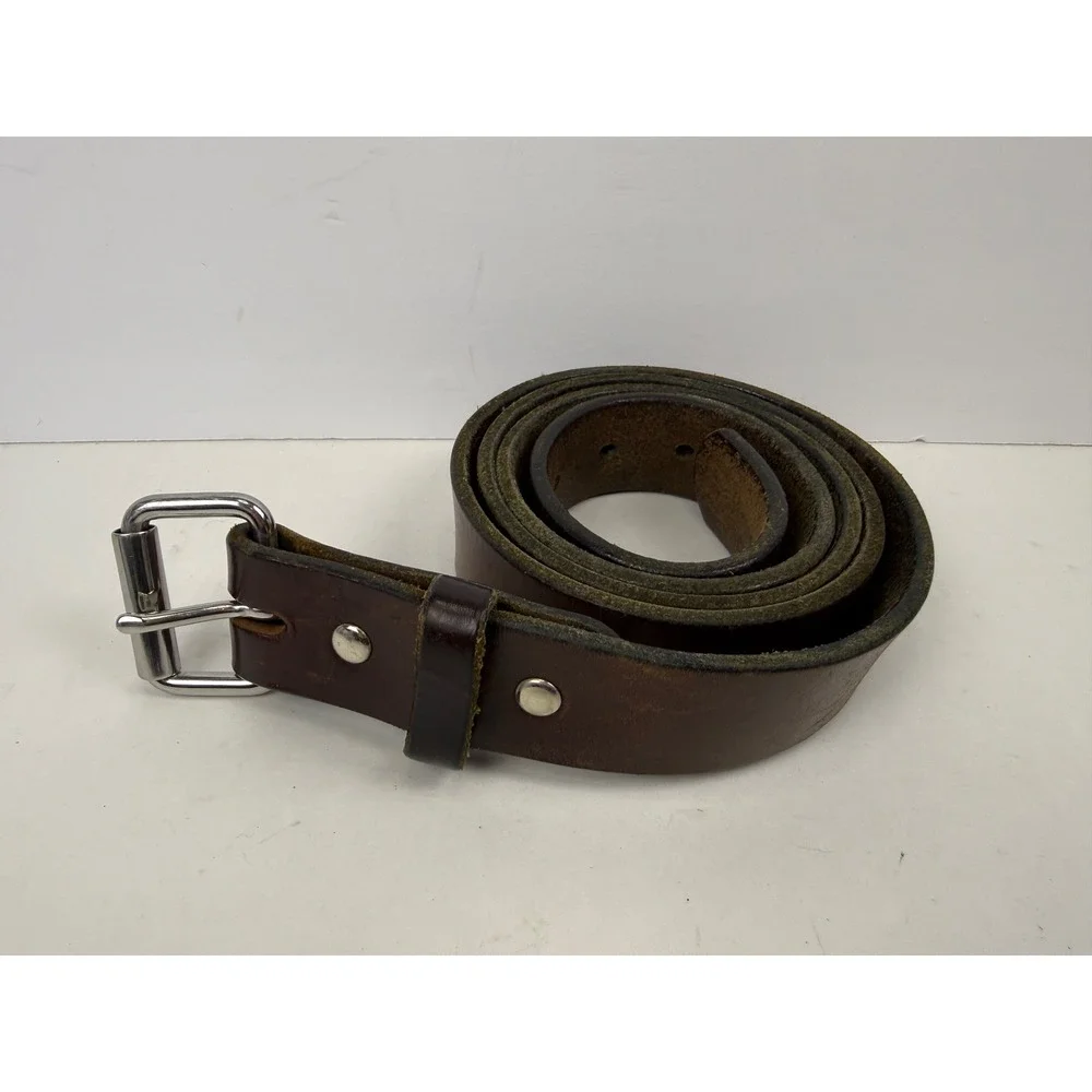 Amish Handcrafted Brown Leather Belt USA Heavy Duty Roller Buckle Distressed